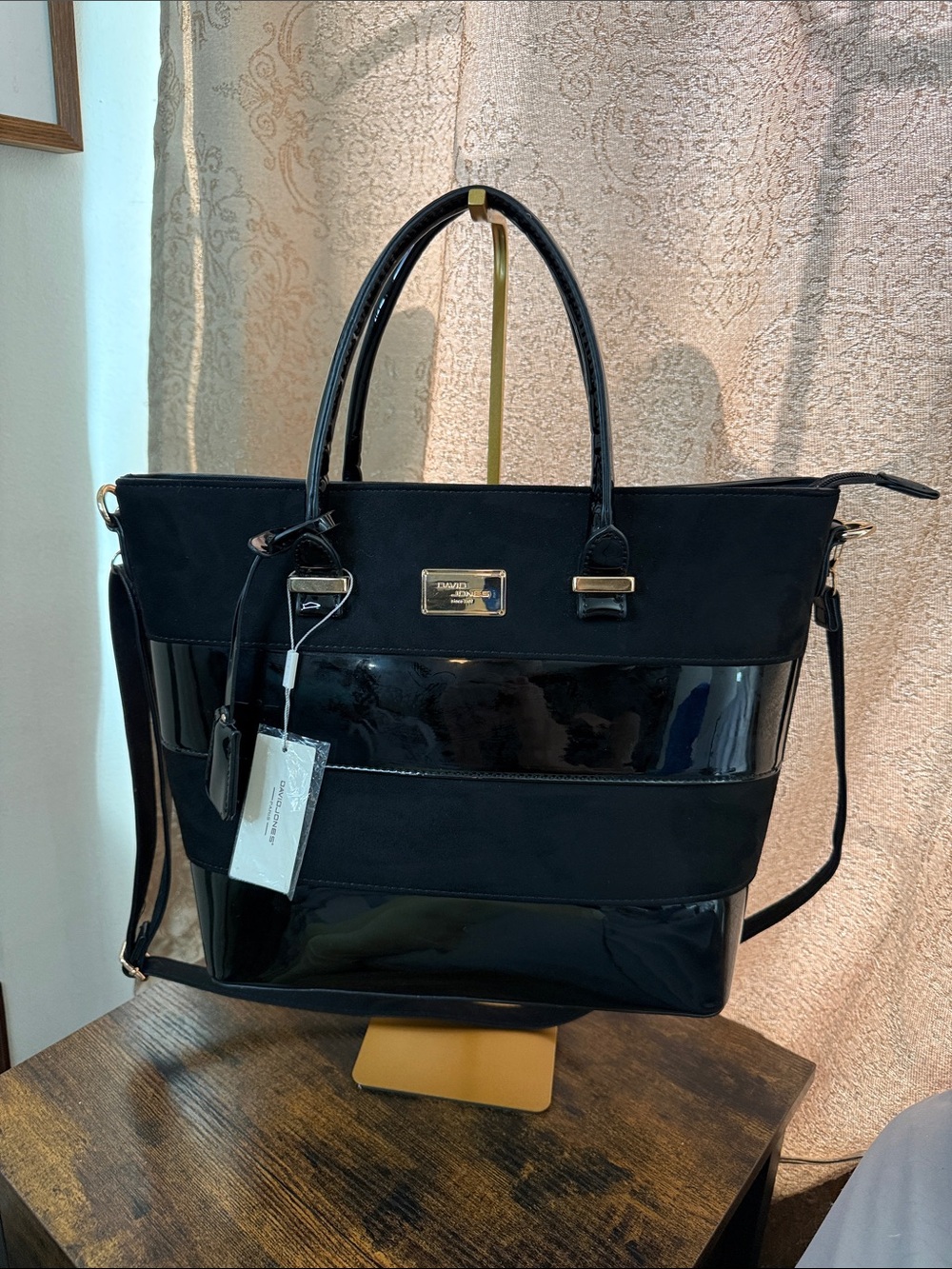 David Jones Women's Tote with Patent Trim